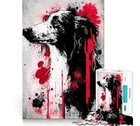 Puzzle pour Adolescents 1000 pièces Peinture de Chien Borzoi Découpe de qualité supérieure Jeu Amusant et Intelligent Cadeau Facile à Jouer Pièce d'art de Noël (38x26cm)
