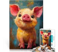 Puzzle pour Adolescents 1000 pièces Peinture de Cochon Souriant Jouet éducatif d'apprentissage Jeu de défi Unique 75x50cm