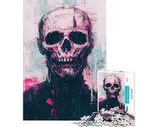 Puzzle pour Adolescents 1000 pièces Peinture de crâne Rose Défi éducatif Cadeau pour Femmes Jeu éducatif pour Les 14 Ans et Plus 38X26cm