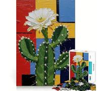Puzzle pour Adolescents 1000 pièces Peinture de Fleur de Cactus avec Fond géométrique Décoration découpée soignée Jouet créatif et Amusant Jeu de Paix Pièce d'art de Noël (38x52cm)