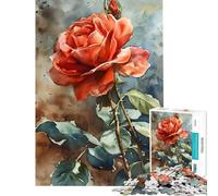Puzzle pour Adolescents 1000 pièces Peinture de Rose Rouge Difficile et Stimulant Jeu Anti-Stress et Casse-tête pour Les 14 Ans et Plus (38x26cm)