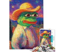 Puzzle pour Adolescents 1000 pièces Pepe la Grenouille Style Van Gogh Anti-Stress défi Stimulant Jeu éducatif (50x75cm)