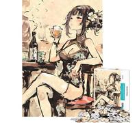 Puzzle pour Adolescents 1000 pièces Personnage d'anime Buvant du saké défi éducatif pour Toute la Famille Jouet à Monter soi-même Convient aux 14 Ans et Plus (38x52cm)