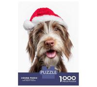 Puzzle pour Adolescents 1000 Pièces Petit Basset Griffon Vendéen Dog with Santa Hat Portrait Puzzles pour Adultes Jeu Familial Anti-Stress Interaction Parent-Enfant 52x38cm/1000pcs