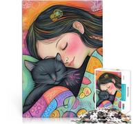 Puzzle pour Adolescents 1000 pièces Petite Sieste avec Un Chat Mignon Jouet éducatif d'apprentissage Cadeaux du Père Noël Secret 50x70cm