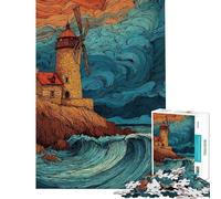 Puzzle pour Adolescents 1000 pièces Phare et Moulin à Vent en Bord de mer Puzzle pour Adolescents Anti-Stress défi Stimulant à réaliser Jeu éducatif (Dimensions 38x26cm)