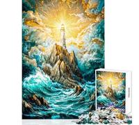 Puzzle pour Adolescents 1000 pièces Phare sur côte rocheuse avec lumière éclatante Jeu de réflexion Stimulant Jeu éducatif et interactif Parent-Enfant (38x26cm)