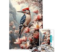 Puzzle pour Adolescents 1000 pièces Pic-Vert sur Branche Fleurie Peinture Difficile à compléter mais Amusant et Humoristique Jeu Pratique pour Les 14 Ans et Plus Jeu de Puzzle Offert (50x75cm)