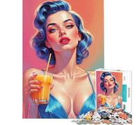 Puzzle pour Adolescents 1000 pièces Pin-up avec jus d'orange Jeu Manuel éducatif et Stimulant pour développer l'analyse et la logique (Dimensions 38x26cm)