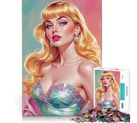 Puzzle pour Adolescents 1000 pièces Pin-up Blonde en Robe à Fleurs,Bords décoratifs de qualité supérieure,Jeu de Concentration,Divertissement pour Les Moments de détente,Cadeau Artistique de Noël