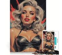 Puzzle pour Adolescents 1000 pièces,pin-up Blonde,Soutien-Gorge en Cuir et Ras-de-Cou,Illustration aux Bords précis,Jeu de Concentration,Cadeau,Jeu d'ambiance,Illustration de Noël (38x52cm)
