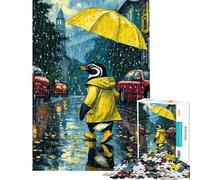 Puzzle pour Adolescents 1000 pièces Pingouin en imperméable avec Parapluie Difficile et Stimulant Jeu Relaxant Convient aux 14 Ans et Plus (38x26cm)