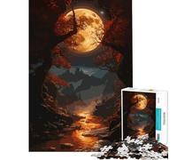 Puzzle pour Adolescents 1000 pièces Pixel Art Paysage d'automne avec Lune Jeu Familial Addictif pour cultiver la Patience Améliore la mémoire (Dimensions 75x50cm)