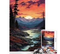 Puzzle pour Adolescents 1000 pièces Pixel Art Paysage de Montagne rivière et Coucher de Soleil Jeu éducatif Cadeau de Père Noël Secret Jeu Manuel Renforce l'amour Entre Couples Dimensions 38x52cm