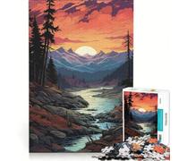 Puzzle pour Adolescents 1000 pièces Pixel Art Paysage de Montagne rivière et Coucher de Soleil Jeux en Famille Décoration Parfaite Collection d'artistes Beaux-Arts 38x26cm