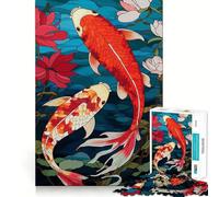 Puzzle pour Adolescents 1000 pièces Poissons Koi Traditionnels du Japon Découpe serrée Jeu de réflexion Amusant et créatif Détente Cadeau Artistique de Noël (50x75cm)