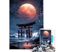 Puzzle pour Adolescents 1000 pièces Porte Torii sous Une Lune Rouge Jeu éducatif d'analyse et de logique Stimulant à compléter pour Les 14 Ans et Plus 50x75cm