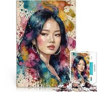 Puzzle pour Adolescents 1000 pièces Portrait à l'aquarelle de Jennie Kim Défi Difficile Jeu éducatif pour Anniversaire, Noël 38x26cm