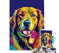 Puzzle pour Adolescents 1000 pièces Portrait coloré de Golden Retriever Style Pop Art Jeu de réflexion Jouet éducatif Cadeau d'anniversaire Difficile (Taille 38x52cm)