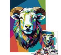 Puzzle pour Adolescents 1000 pièces Portrait de bélier coloré Style Pop Art Jeux relaxants Jouets addictifs pour cultiver la Patience Cadeaux d'anniversaire pour s'amuser en Famille (75x50cm)