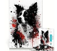 Puzzle pour adolescents 1000 pièces Portrait de Border Collie Bordure artistique de qualité supérieure,jeu de concentration,divertissement pour les moments de détente,cadeau artistique de Noël 38x52cm