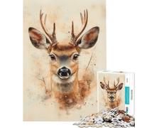 Puzzle pour Adolescents 1000 pièces Portrait de cerf Aquarelle Puzzle 1000 pièces Décoration intérieure Jouets d'analyse et de logique Cadeau d'anniversaire Unique (50x75cm)