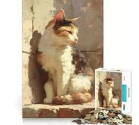 Puzzle pour Adolescents 1000 pièces Portrait de Chat Calico Découpe serrée Jeu de réflexion Amusant et créatif Détente Cadeau Artistique de Noël (50x75cm)