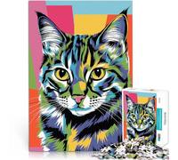Puzzle pour Adolescents 1000 pièces Portrait de Chat coloré Entraînez Votre Cerveau et Vos Mains Jeu de défi Unique 38x52cm