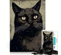Puzzle pour Adolescents 1000 pièces Portrait de Chat Noir Style Vintage,Finition Premium,Jeu de Concentration,Divertissement pour Les Moments de détente,Cadeau Artistique de Noël (50x75cm)