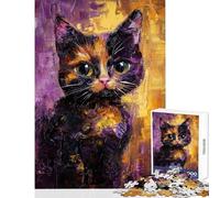 Puzzle pour Adolescents 1000 pièces Portrait de Chat Vibrant Jeu éducatif pour Passer Le Temps à la Maison Jouet éducatif avec Poster Assorti et fiche de Questions (38x52cm)