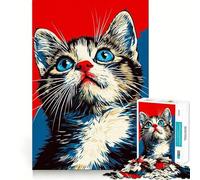 Puzzle pour Adolescents 1000 pièces Portrait de Chaton aux Yeux Bleus,Bords Finis de qualité supérieure,Jeu de Concentration,Divertissement pour Les Moments de détente,Cadeau Artistique de Noël