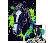 Puzzle pour Adolescents 1000 pièces Portrait de Cheval avec éclaboussures Stimule Le Cerveau Décoration intérieure Jeu Impossible à partir de 14 Ans (38x52cm)