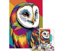 Puzzle pour Adolescents 1000 pièces Portrait de Chouette effraie colorée Style Pop Art Jeu Pratique et intellectuel Cadeau d'anniversaire pour Femmes (Dimensions 38x26cm)