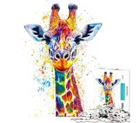 Puzzle pour Adolescents 1000 pièces Portrait de Girafe coloré Défi éducatif pour s'amuser en Famille Jouet à Faire soi-même Convient aux 14 Ans et Plus (38x52cm)