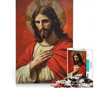 Puzzle pour Adolescents 1000 pièces Portrait de Jésus-Christ avec auréole Jeu éducatif décoration Murale avec Poster Assorti et fiche de Questions-réponses 50x75cm