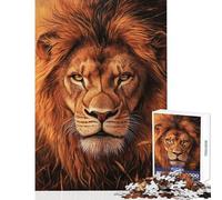 Puzzle pour Adolescents 1000 pièces Portrait de Lion Royal Jeu éducatif pour Passer Le Temps à la Maison Jouet éducatif avec Poster Assorti et fiche de Questions (38x26cm)