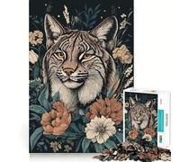 Puzzle pour Adolescents 1000 pièces Portrait de Lynx avec Arrangement Floral,Assemblage sans Couture,Jeu créatif,Divertissement pour Les Moments de détente,Cadeau de Noël (50x75cm)