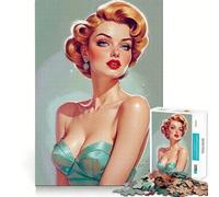 Puzzle pour Adolescents 1000 pièces Portrait de pin-up Blonde en Robe satinée,Illustration aux Bords précis,Jeu de Concentration,Cadeau,Jeu d'ambiance,Illustration de Noël (38x26cm)