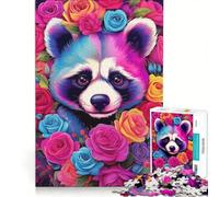Puzzle pour Adolescents 1000 pièces Portrait de Raton Laveur et Fleurs Jouet à Monter soi-même décoration intérieure pour Toute la Famille 50x75cm