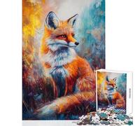 Puzzle pour Adolescents 1000 pièces Portrait de Renard Vibrant Jeu éducatif pour Passer Le Temps à la Maison Jouet éducatif avec Poster Assorti et fiche de Questions (38x52cm)