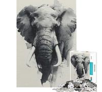 Puzzle pour Adolescents 1000 pièces Portrait d'éléphant en Niveaux de Gris Style Aquarelle Activités Amusantes à la Maison décoration Jeux pour Les 14 Ans et Plus (38x52cm)