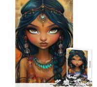 Puzzle pour Adolescents 1000 pièces Portrait d'une Jeune Fille Indienne avec des Bijoux Jeu éducatif Décoration Murale Jouet Liste de souhaits avec Le Père Noël (26x38cm)