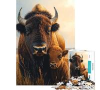 Puzzle pour Adolescents 1000 pièces Portrait d'une mère Bison et de Son Petit Jeu Difficile Stimulant et logique Décoration intérieure Jouet pour Les 14 Ans et Plus (50x75cm)
