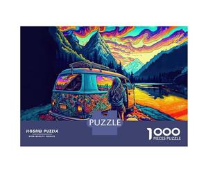 Puzzle pour Adolescents 1000 Pièces Psychedelic Road Trip Puzzle pour Adultes Décoration Murale Jouet Une Œuvre d'art Cadeau d'anniversaire Unique 52x38cm/1000pcs
