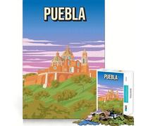 Puzzle pour Adolescents 1000 pièces Puebla Mexique Affiche de Voyage Vintage Découpe exacte Jeu Casse-tête Cadeau Temps de Jeu Calme Cadeau Artistique de Noël (38x52cm)