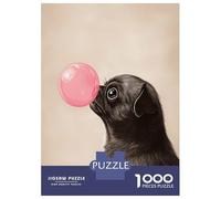 Puzzle pour Adolescents 1000 Pièces Pug Blowing Bubble Gum Puzzles pour Adultes, Jouets Anti-Stress, Décoration Murale, Interaction Parent-Enfant 52x38cm/1000pcs