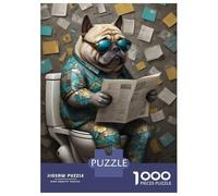 Puzzle pour Adolescents 1000 Pièces Pug Dog on The Toilet Puzzle pour Adultes Jeu De Réflexion Décoration Murale Cadeau Anti-Stress 70x50cm/1000pcs