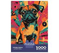 Puzzle pour Adolescents 1000 Pièces Pug in Retro Style Charming Pug in Artistic Vibes Puzzles pour Adultes, Jouets Anti-Stress, Décoration Murale, Interaction Parent-Enfant 38x26cm/1000pcs