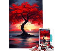 Puzzle pour Adolescents 1000 pièces Puzzle Arbre Rouge au Coucher du Soleil Jeu de réflexion Course de Vitesse pour Aider à exercer Le Cerveau (Dimensions 38x26cm)