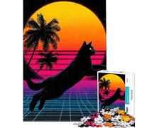 Puzzle pour Adolescents 1000 pièces Puzzle rétro Chat synthwave Puzzle pour Adultes Jeu Manuel Cadeau pour Femmes idéal pour Toute la Famille (Taille 38x26cm)